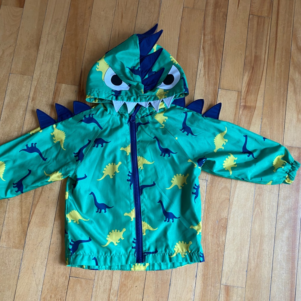 Kids Green Dino Hooded Raincoat with Spikes